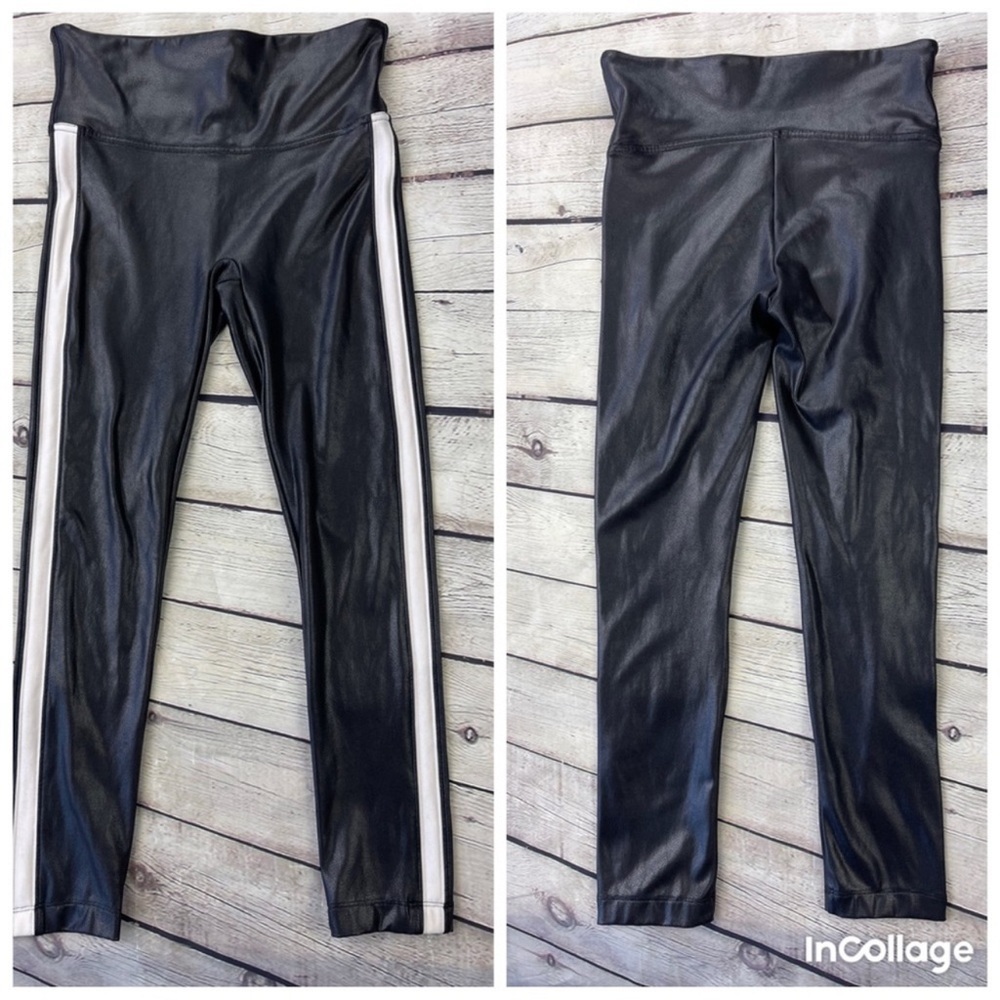 NWT SPANX Faux Leather Black with white Side Stripe Leggings Size S - Picture 12 of 14